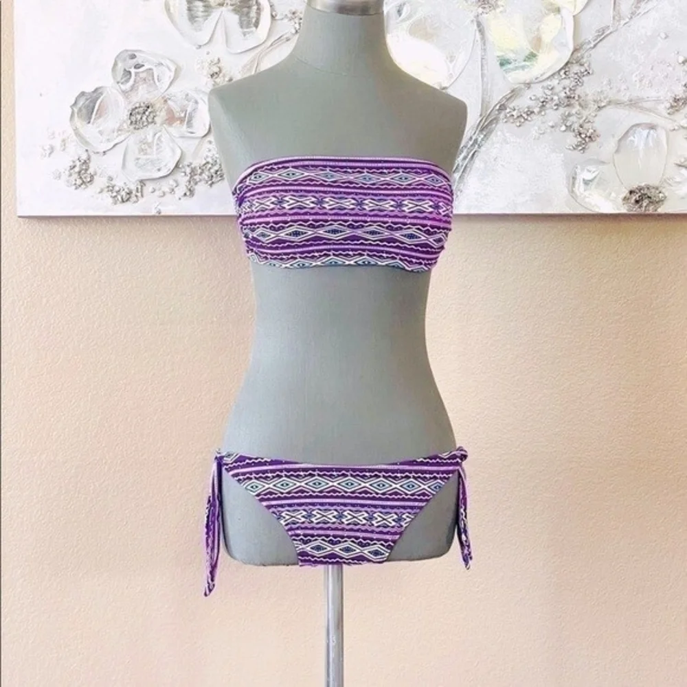 Boho Purple Multicolor Bikini Set 2-Piece Swimsuit Size S/M Cup B Polyester